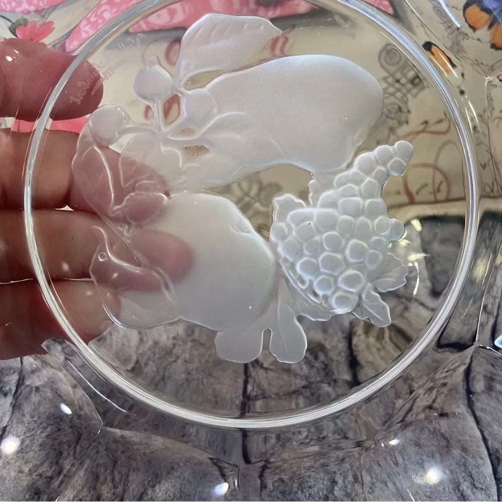 Val St Lambert Crystal Serving Dish Candy Nappy Bowl Floral Mid Century